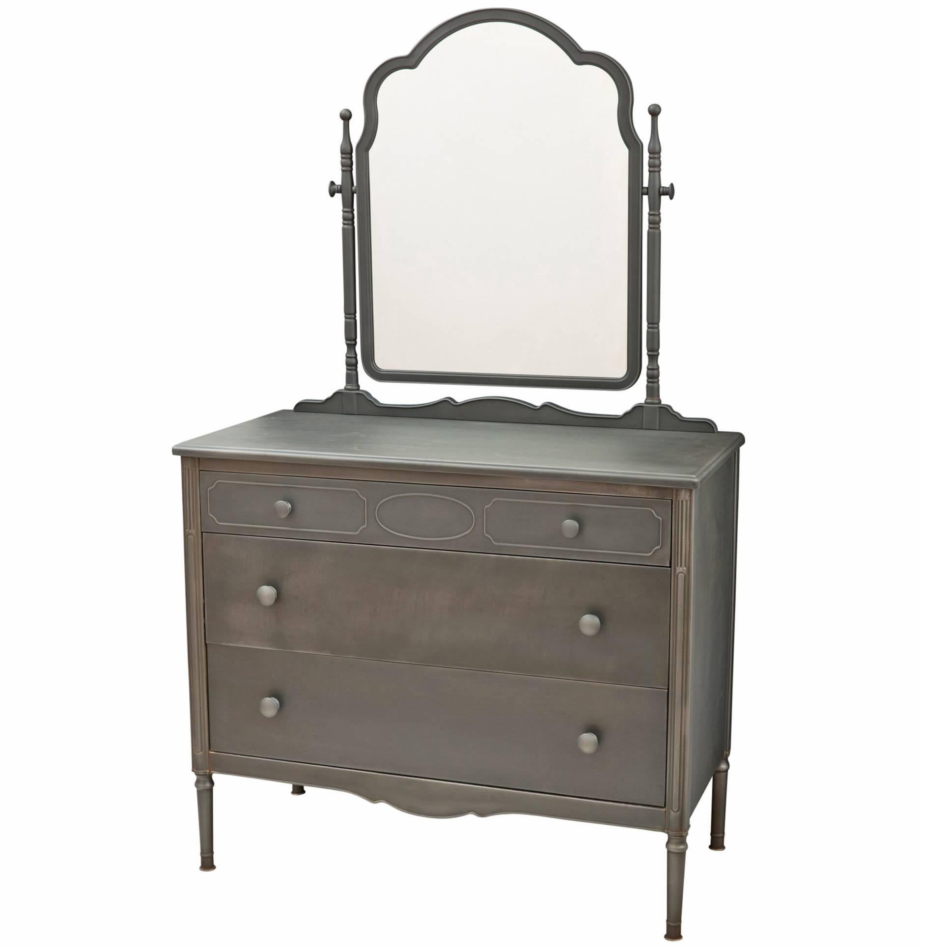 Stripped Steel Dresser with Mirror by Simmons, circa 1928