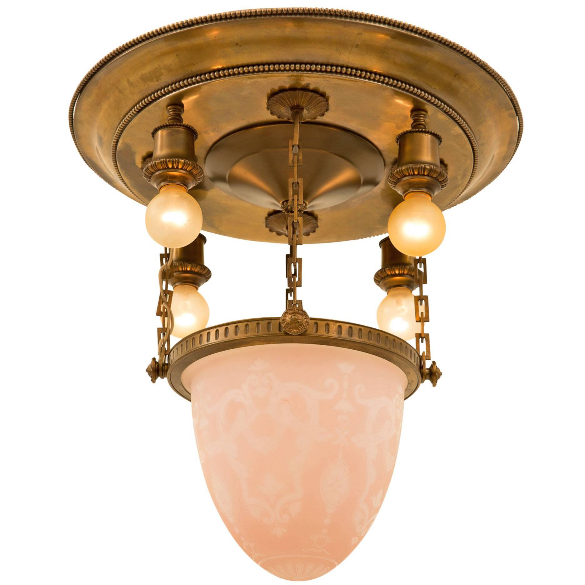 Classical Revival Drop Chandelier with Cased Cameo Bowl, circa 1920s For Sale