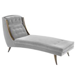 Sculptural Sabre Leg Chaise Longue in Grey Mohair, circa 1950s