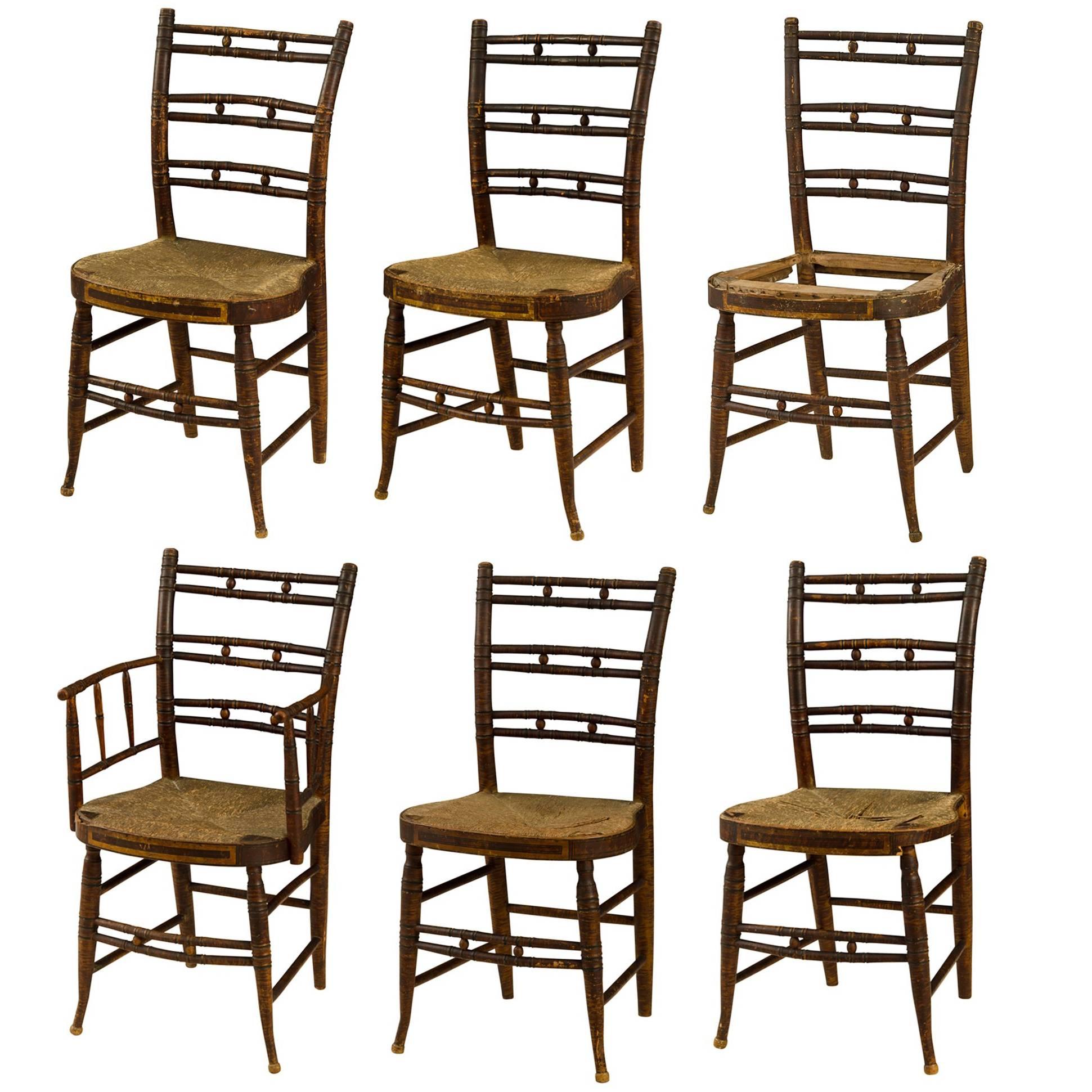 Set of Six Rare Federal Painted Fancy Chairs, circa 1820s For Sale