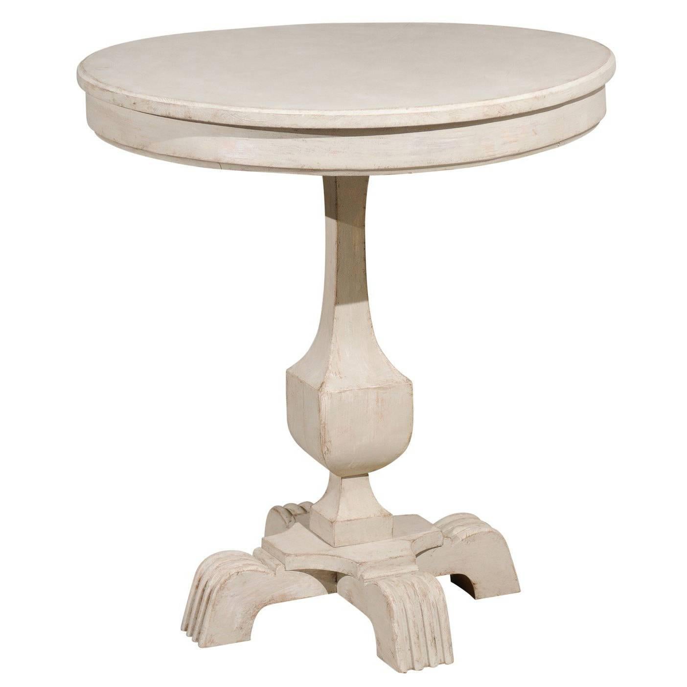 Swedish Cream Painted Wood Guéridon Table with Pedestal Base, circa 1890
