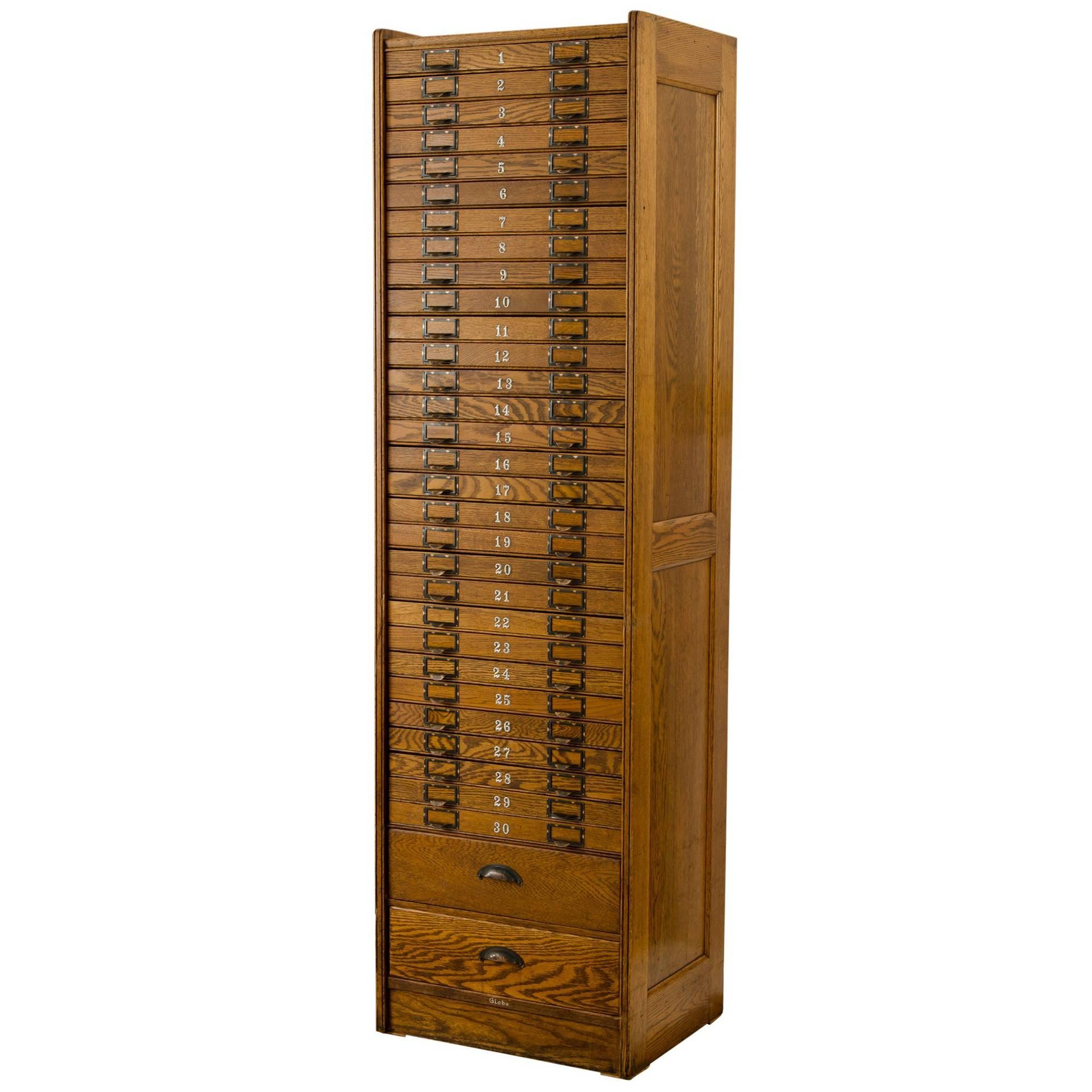 Tall Oak Flat File Cabinet by Globe, circa 1895
