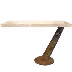 Cantilevered Travertine and Cast Iron Console