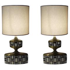 Pair of Shagreen, Brass and Shell Lamps, France, Contemporary
