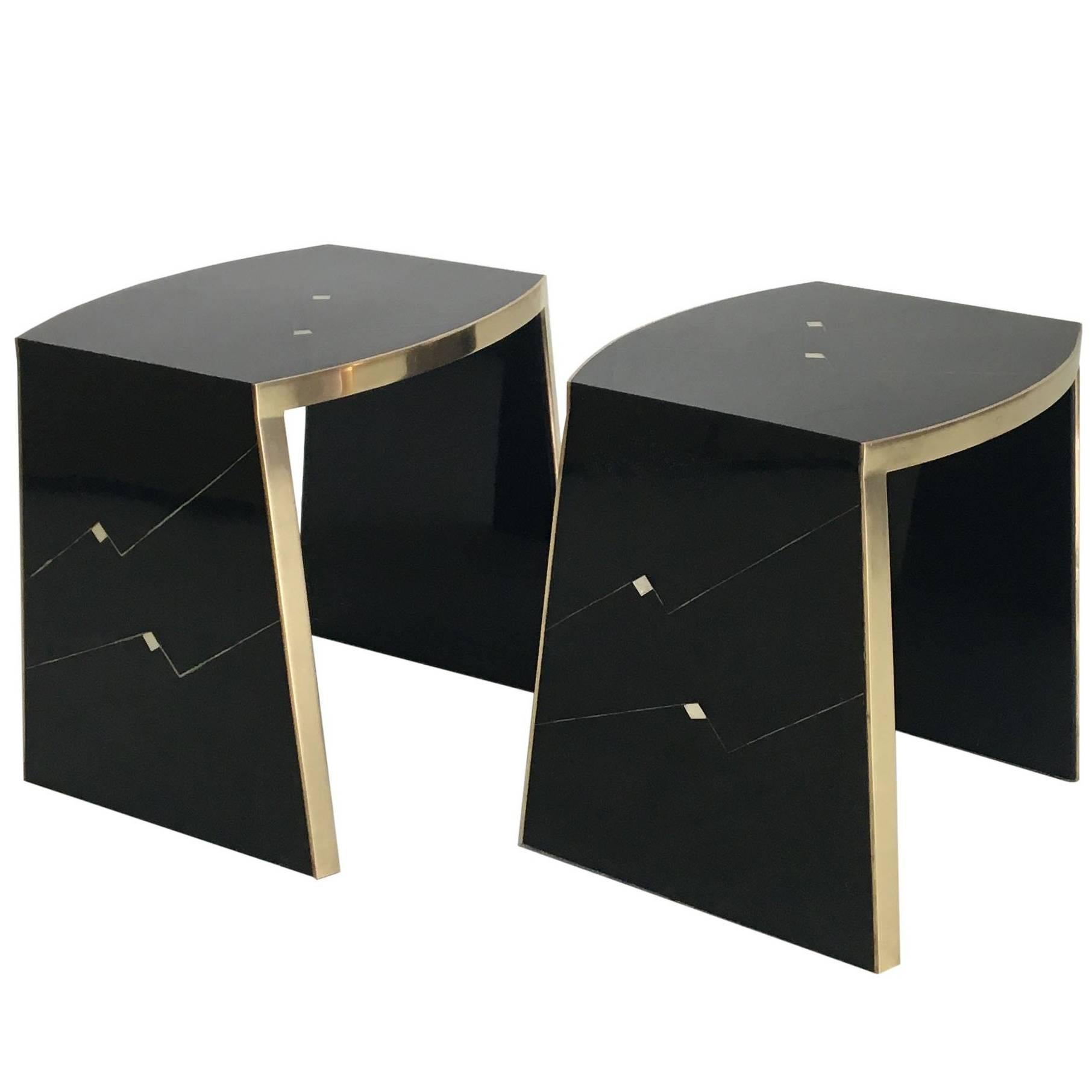 Pair of Ron Seff Gilt and Lacquer Side Tables For Sale