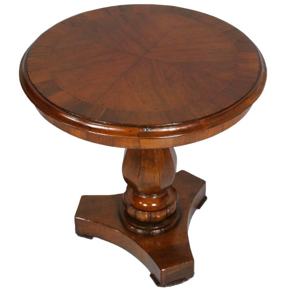 Italian Neoclassical Early 20th Century Round Table, Solid Walnut and Burl