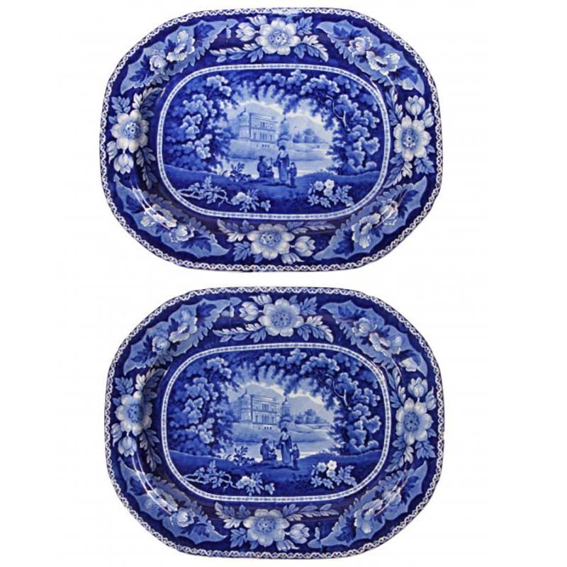 Pair of Historical Staffordshire Flow Blue Large Platters