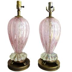 Pair of Vintage Pink Murano Glass Lamps 3