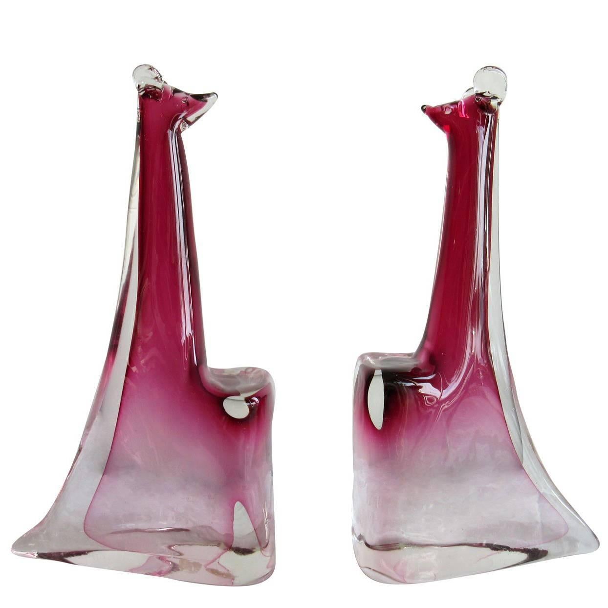 Pair of Murano Glass Kangaroos, Alfredo Barbini For Sale