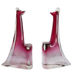 Pair of Murano Glass Kangaroos, Alfredo Barbini