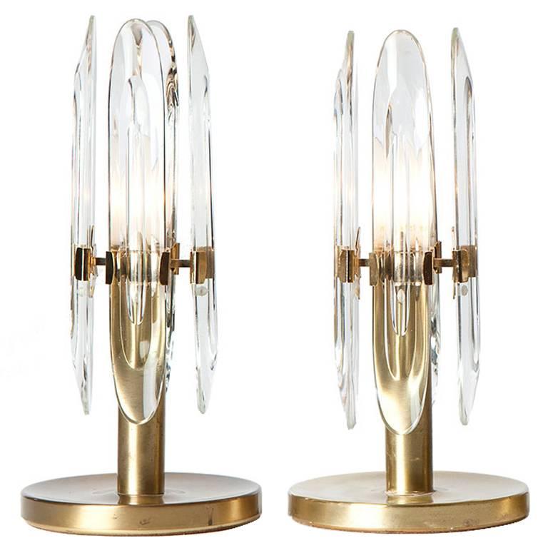 1970s Brass and Glass Table Lamps by Gaetano Sciolari