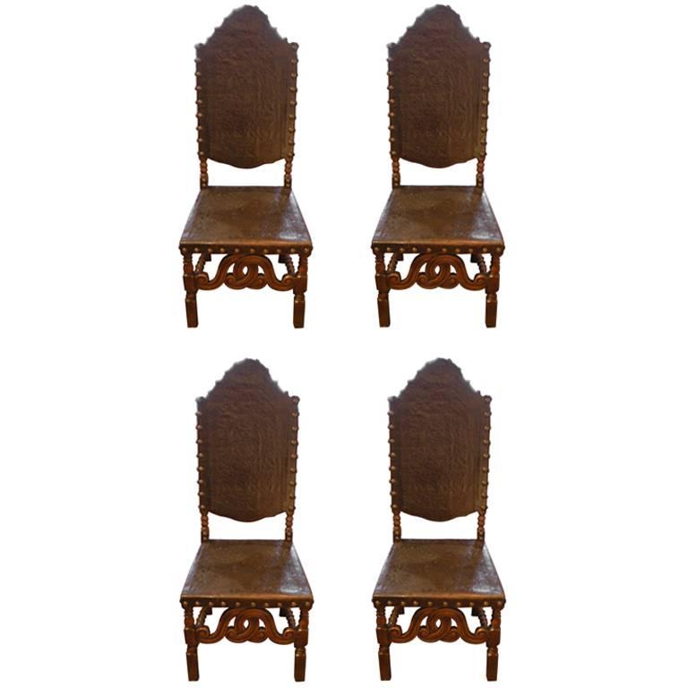 Set of Four Portuguese Leather Chairs