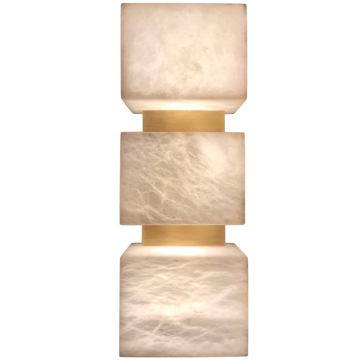 Scatola Wall Sconce- Alabaster Cubes and Brushed Patinated Brass For Sale