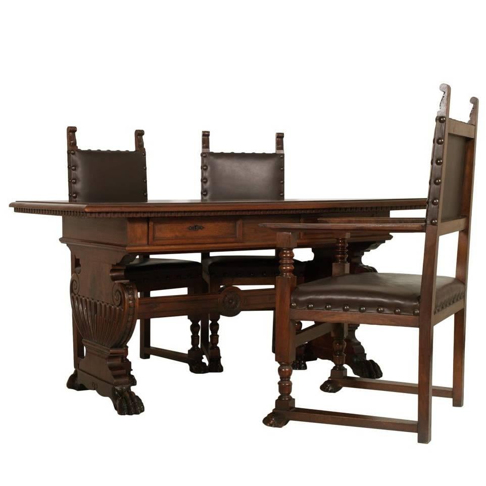 Early 20th Century Desk & Chairs Tuscan Renaissance by Dini & Puccini - Cascina For Sale
