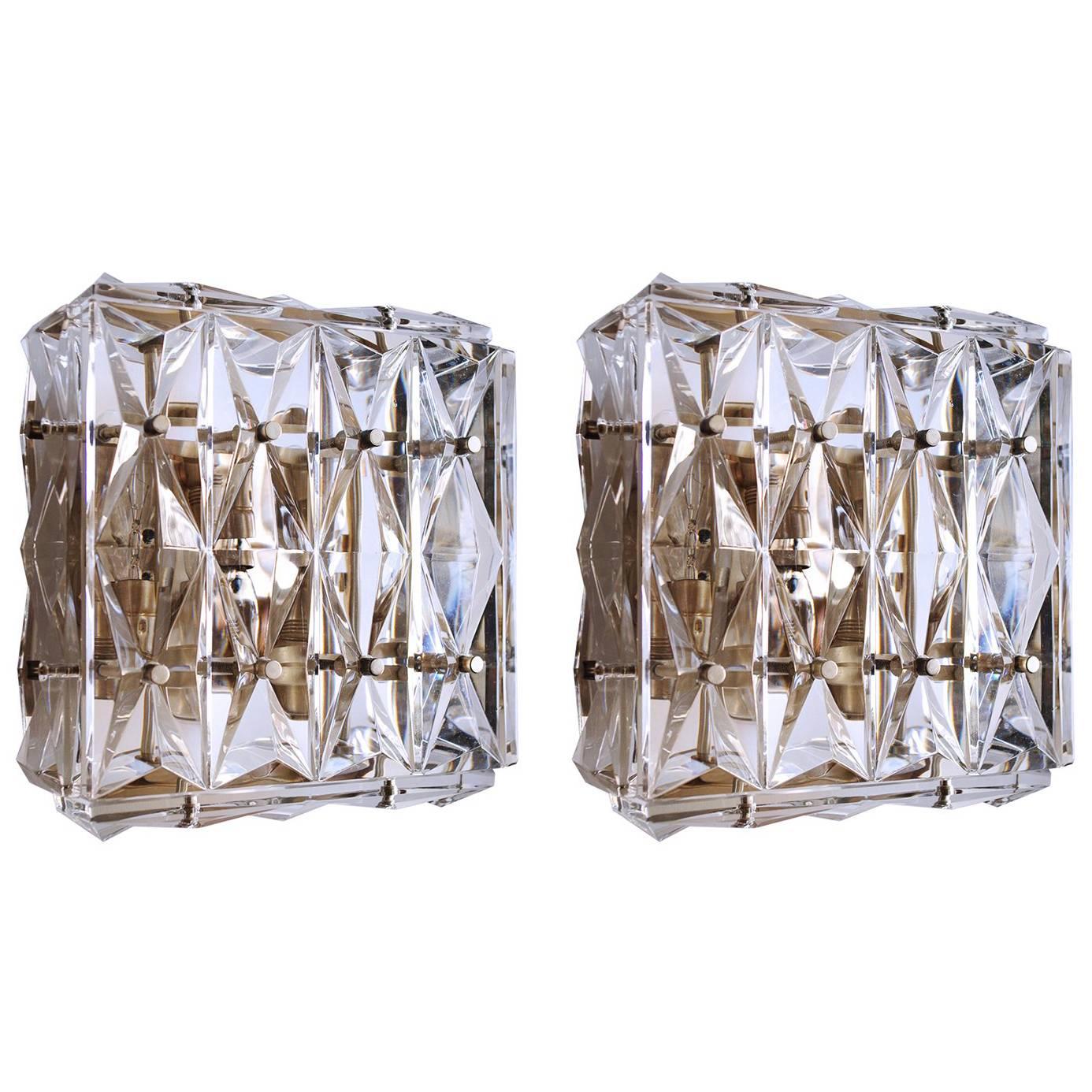 Pair of Austrian Vintage Crystal Glass Wall Ceiling Lights Sconces, 1960s For Sale