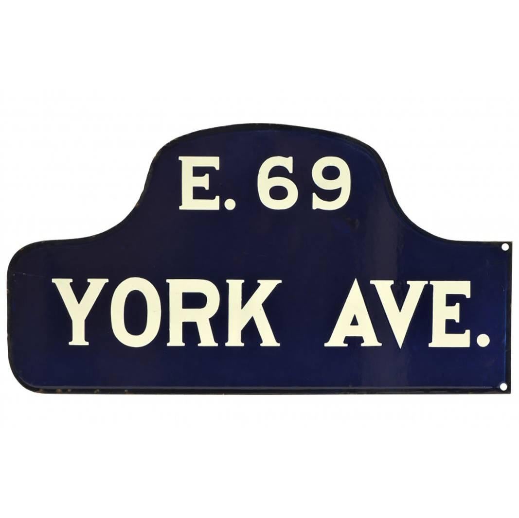 New York City Double Sided Porcelain Humpback Street Sign E. 69 & York Ave