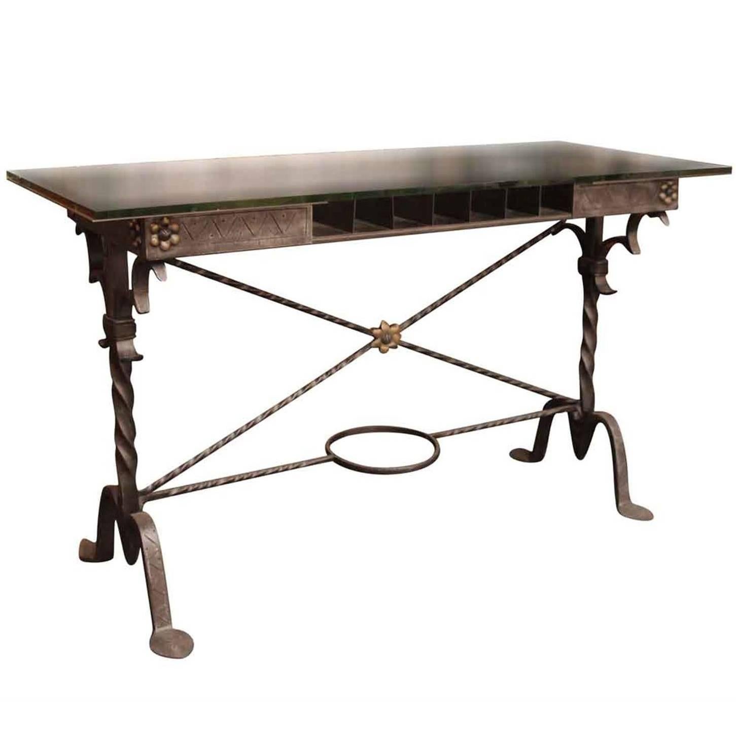 1920s Hand Wrought Iron Bank Table by Samuel Yellin