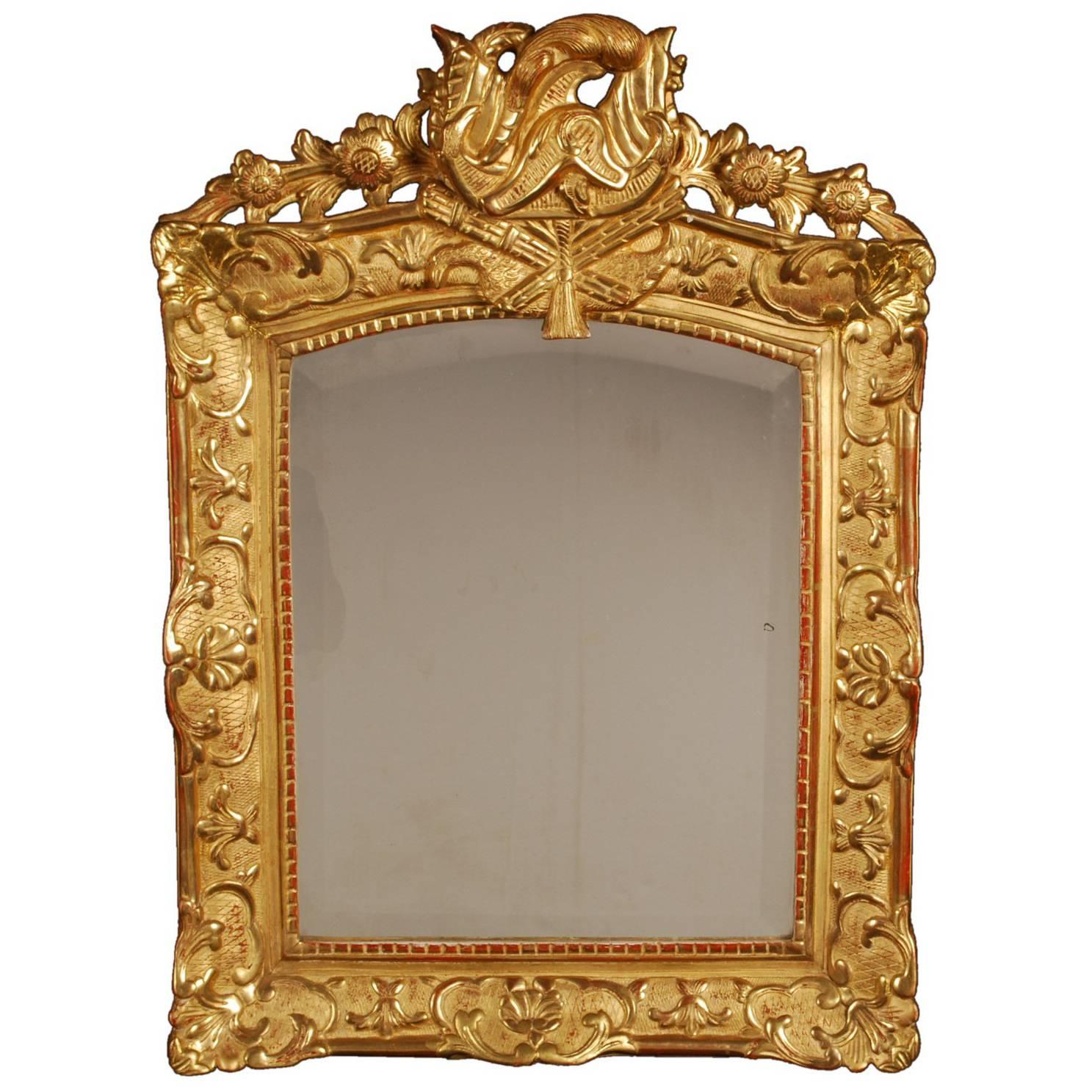 French Regency Beveled Mirror with Gold Giltwood Frame For Sale