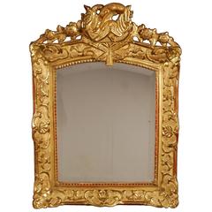 Antique French Regency Beveled Mirror with Gold Giltwood Frame