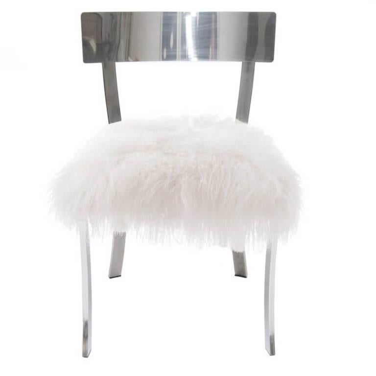 Modern Chair with Mongolian White Fur For Sale