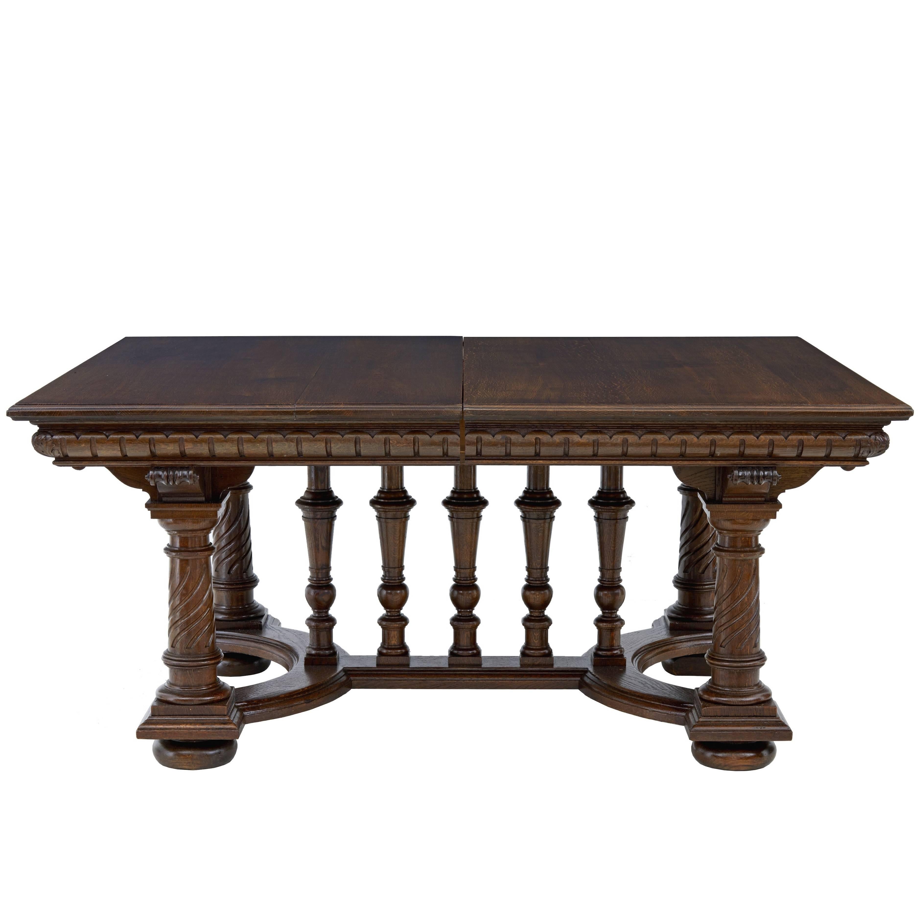 19th Century Impressive Large Oak Extending Dining Table Seats 12