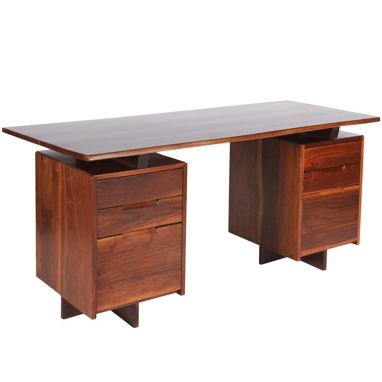 George Nakashima Walnut Double Pedestal Desk, 1977 For Sale at 1stdibs