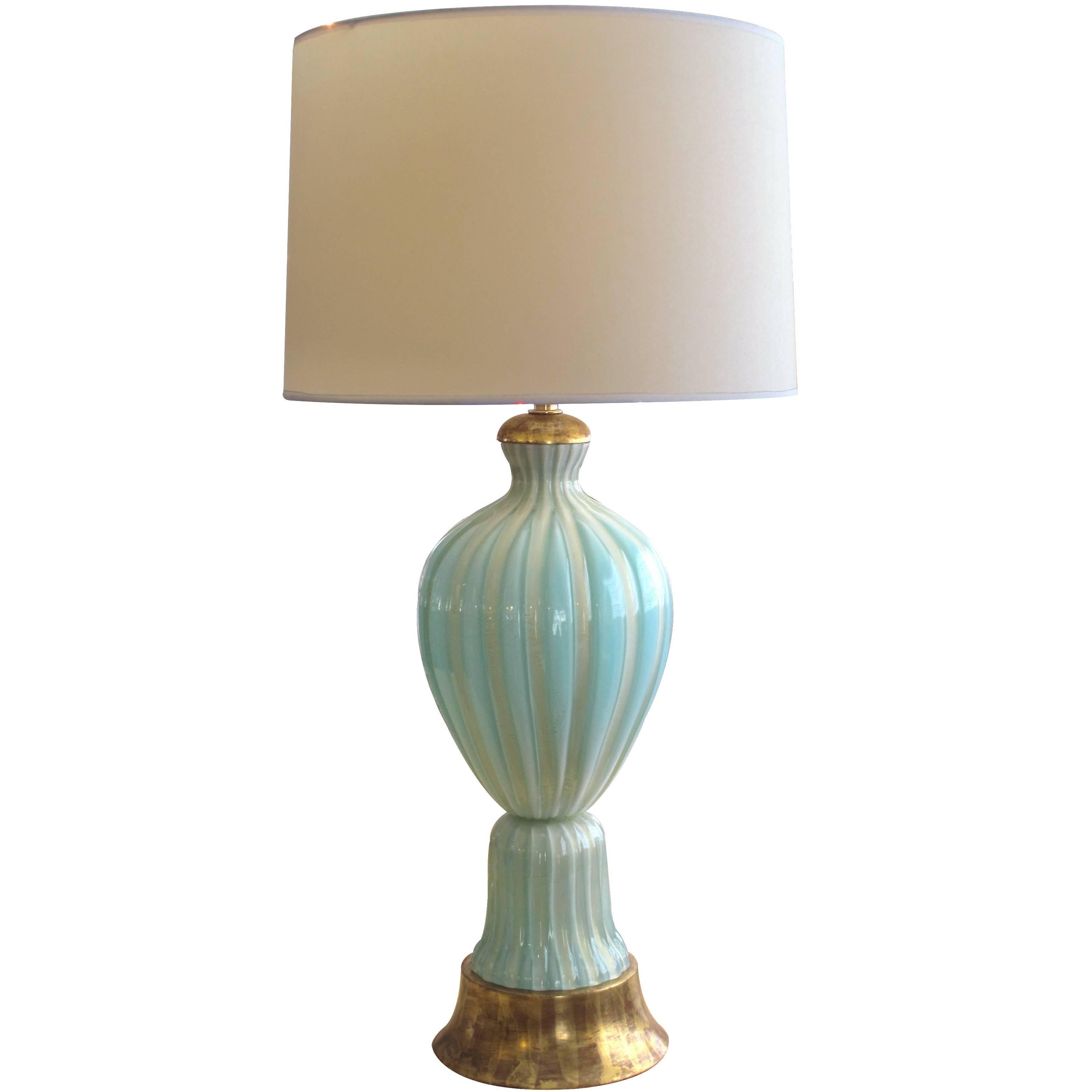 Large and Good Quality Murano 1950s Barovier and Toso Seafoam Green Lamp