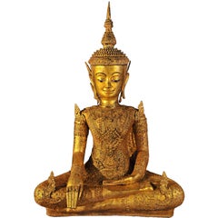 Early 19th Century, Important Gilt bronze Jumbupati Buddha (Crowned), Thailand