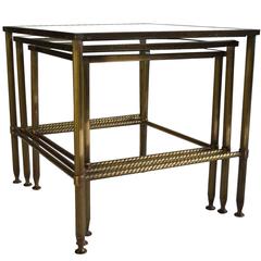 French Maison Jansen/Bagues Brass Nesting Tables, 1950s 12