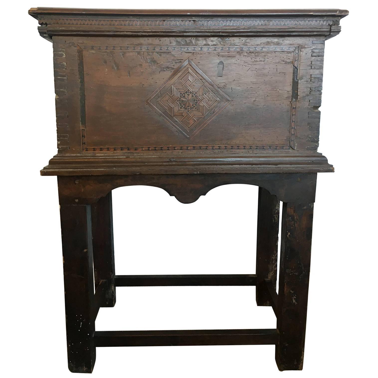 17th Century Italian Walnut Traveling Chest on Stand For Sale