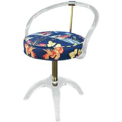 Lucite and Brass Vanity Swivel Chair by Charles Hollis Jones