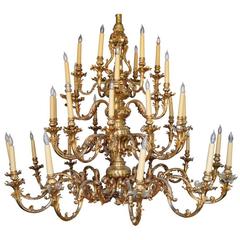 Two Very Large Ornate Palace Size Brass Thirty-Five-Light Chandeliers