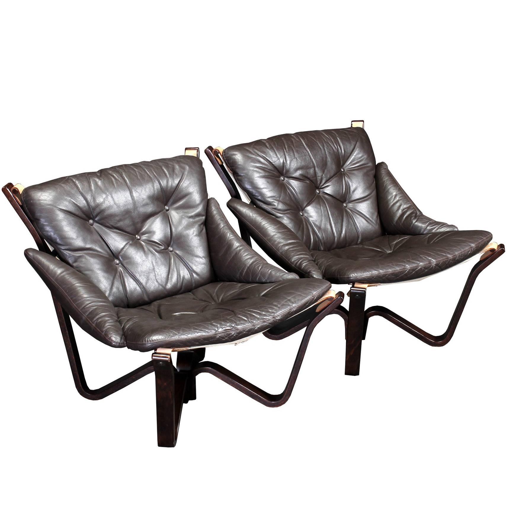 Spider Lounge Chairs by Sigurd Resell in Brown Leather