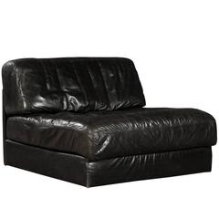 Mid-Century Modern Armchair Foldout in Black Leather