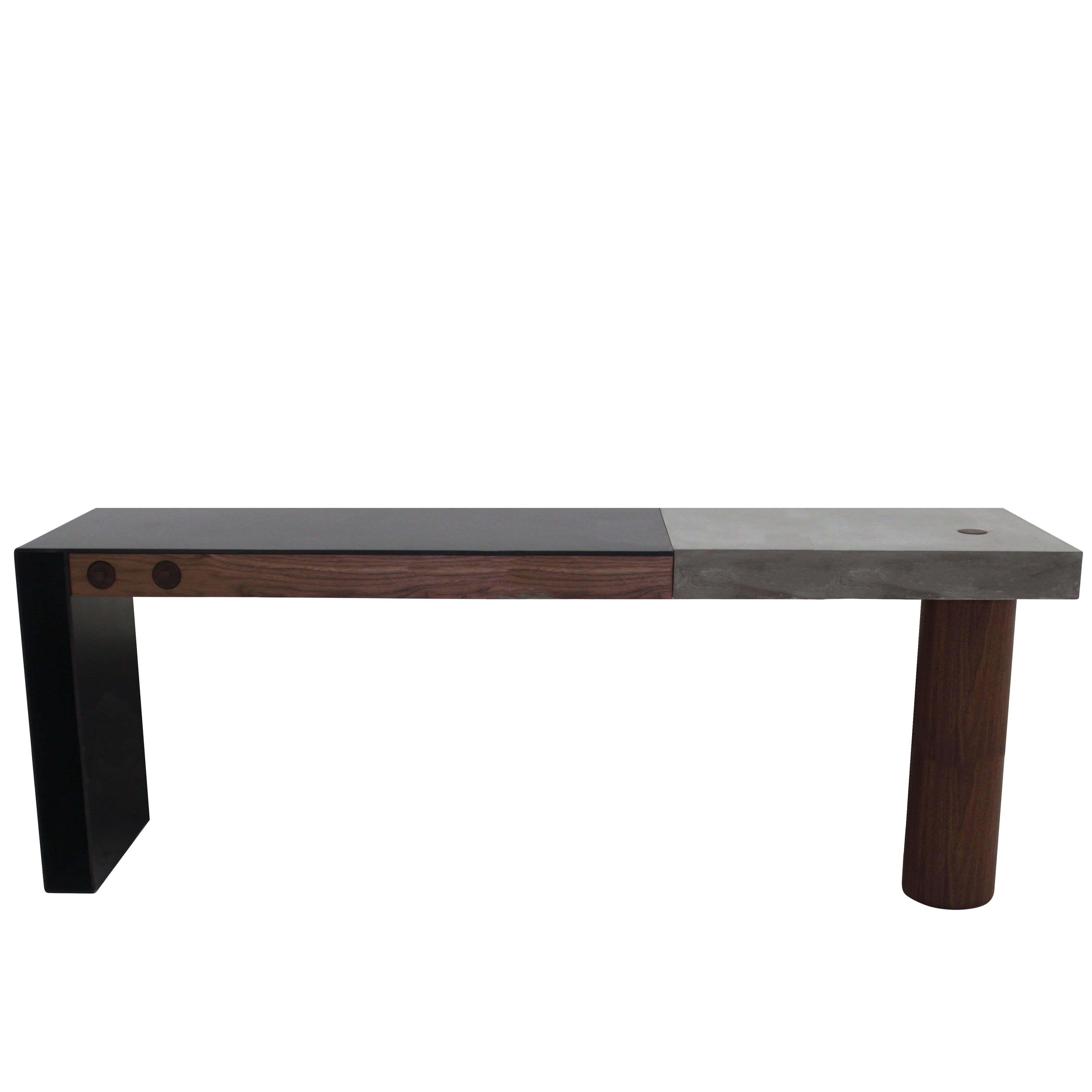 Steel, Walnut and Concrete "Paradigm Console"