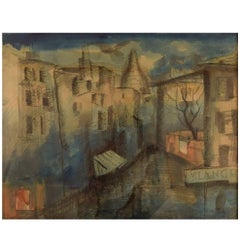 Vintage Mogens Vantore: Scenery from Paris Crayon, Pencil and Watercolor on Paper