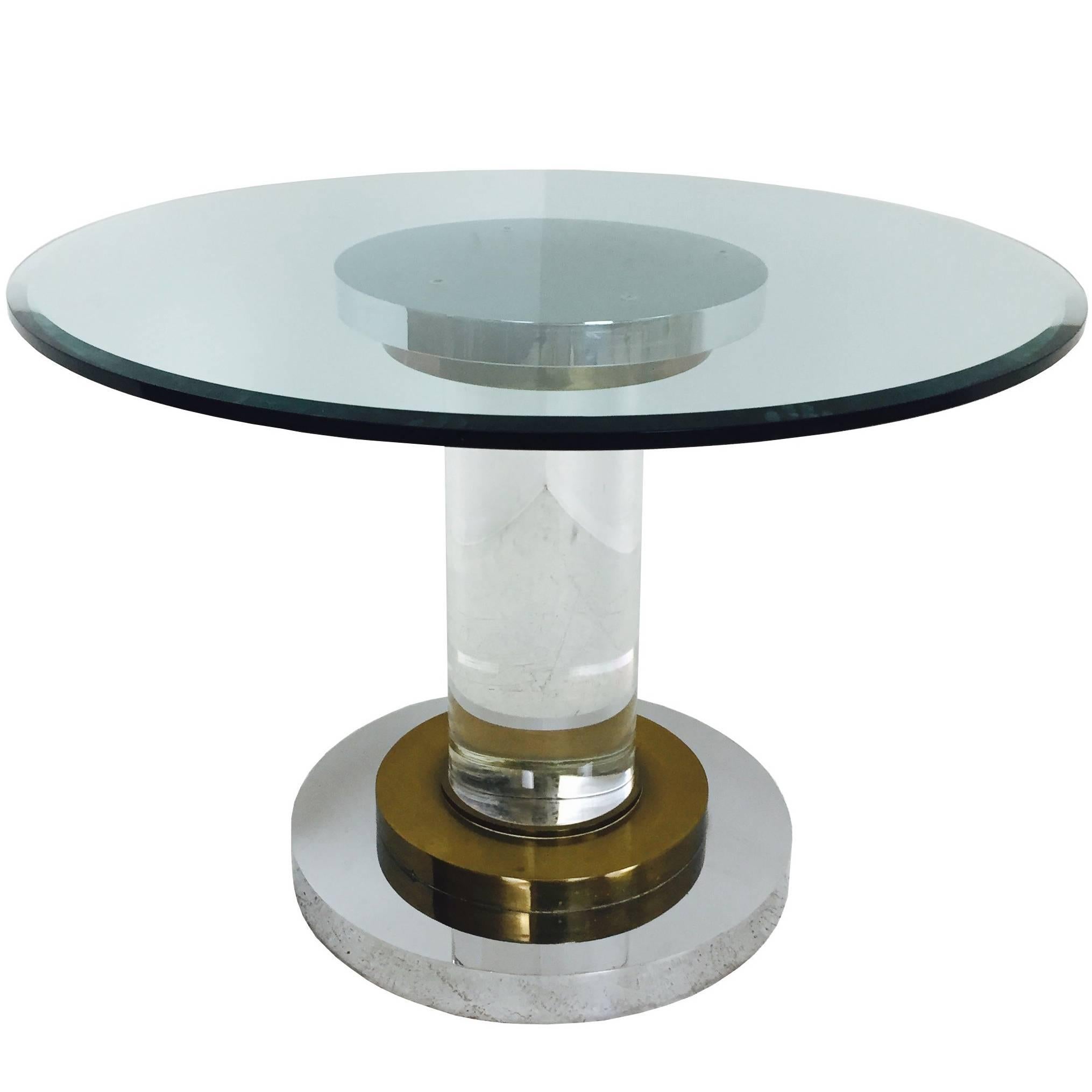 Lucite and Glass Pedestal Dining Table by Romeo Rega