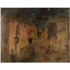 crayon scenery Mogens Vantore, Scenery from Paris. Crayon, pencil and watercolor on paper