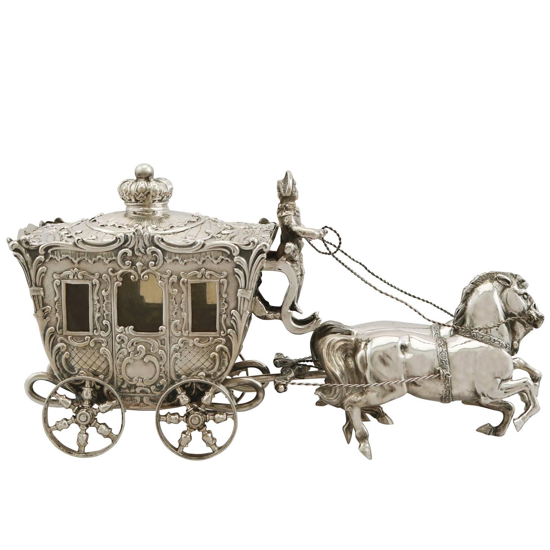 Antique German Silver 
Horse and Carriage
 Bon Bon Dish, 1900s
