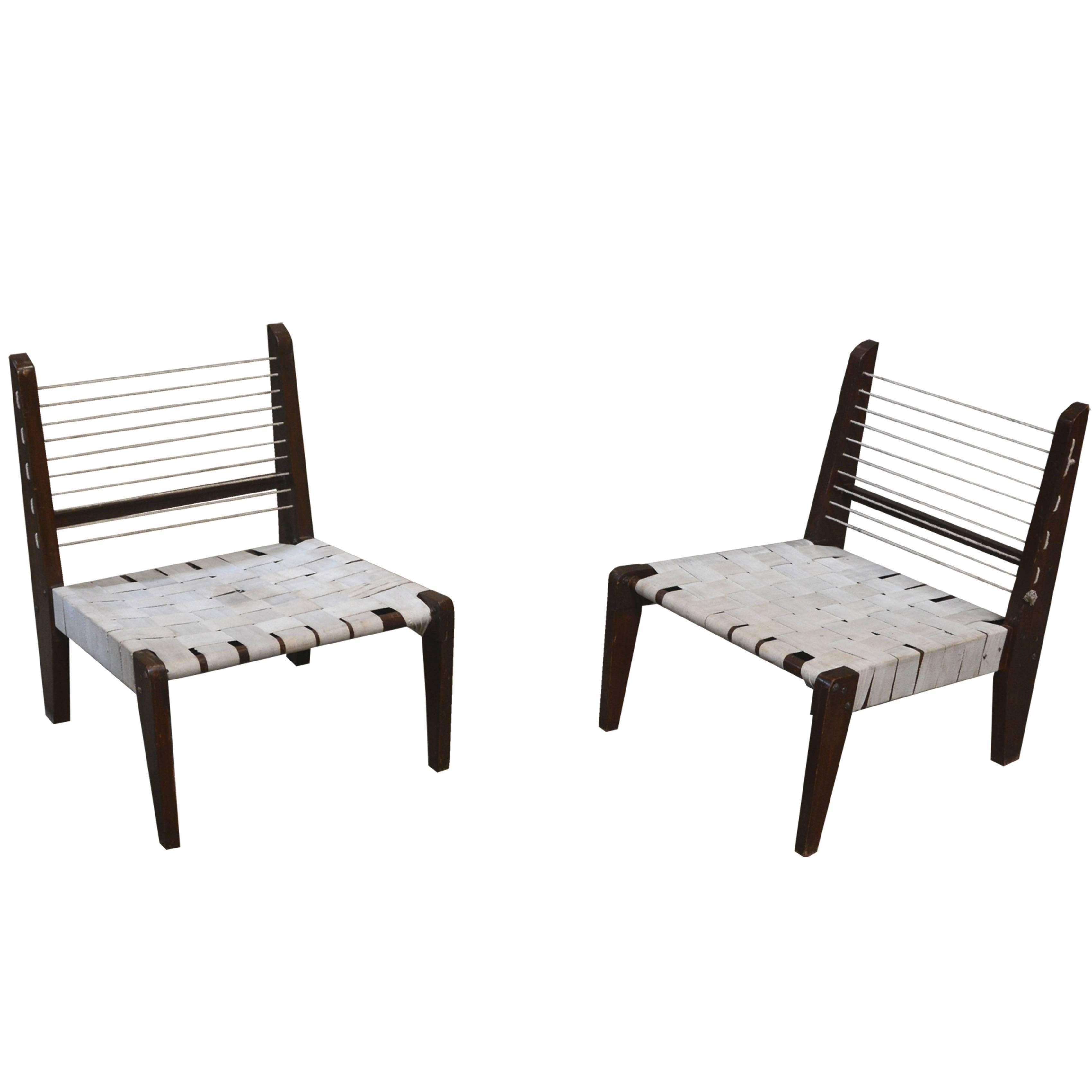 Pierre Jeanneret Very Rare Pair of Demountable Armless Chairs