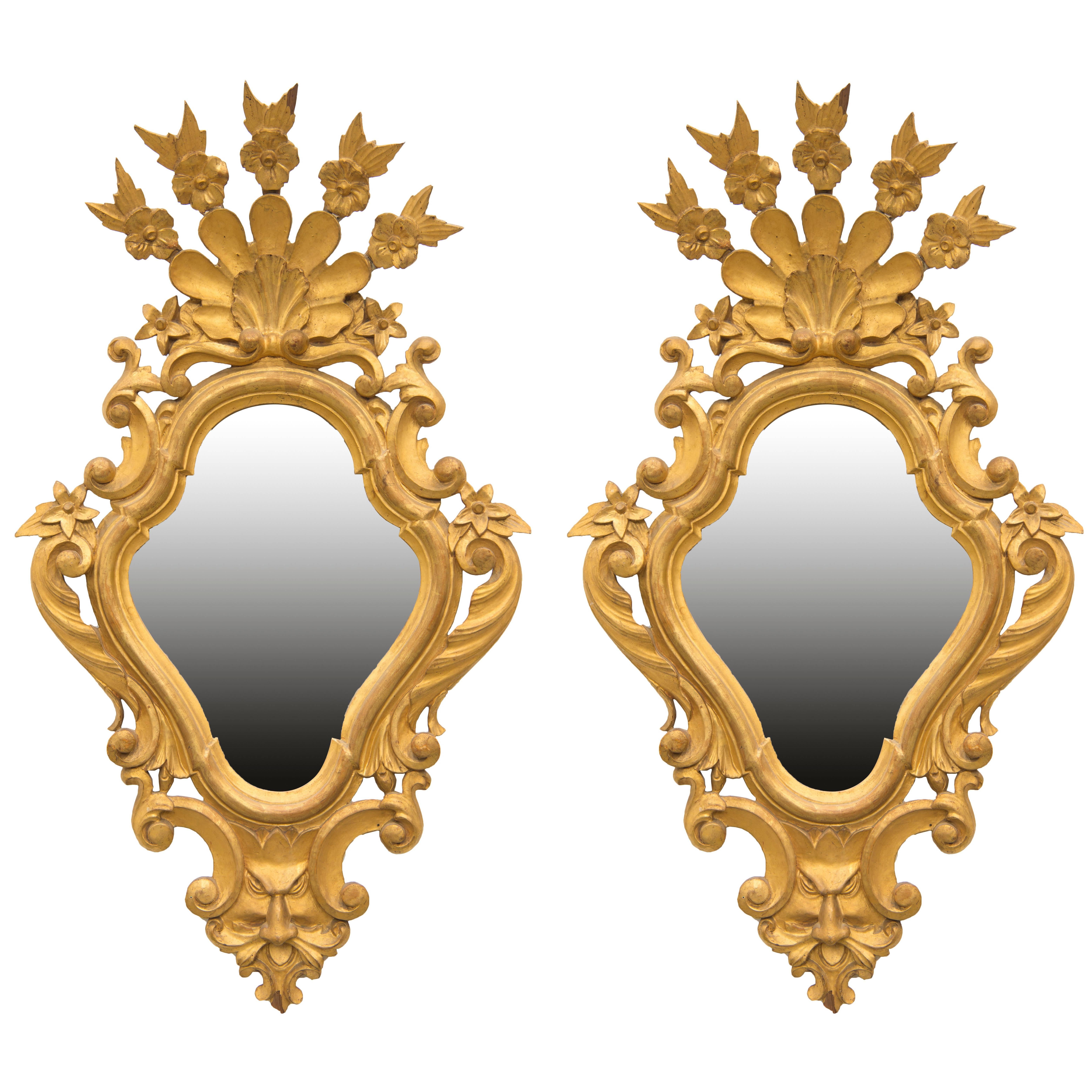 Pair of sculptured wood and gilt mirror's made in 19th century For Sale