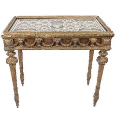 18th Century Italian Gilt Wood and Painted Stone Top Table, circa 1780