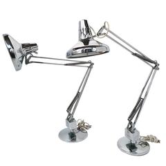 Vintage Pair of 1970s Luxo Articulated Chrome Desk Lamps