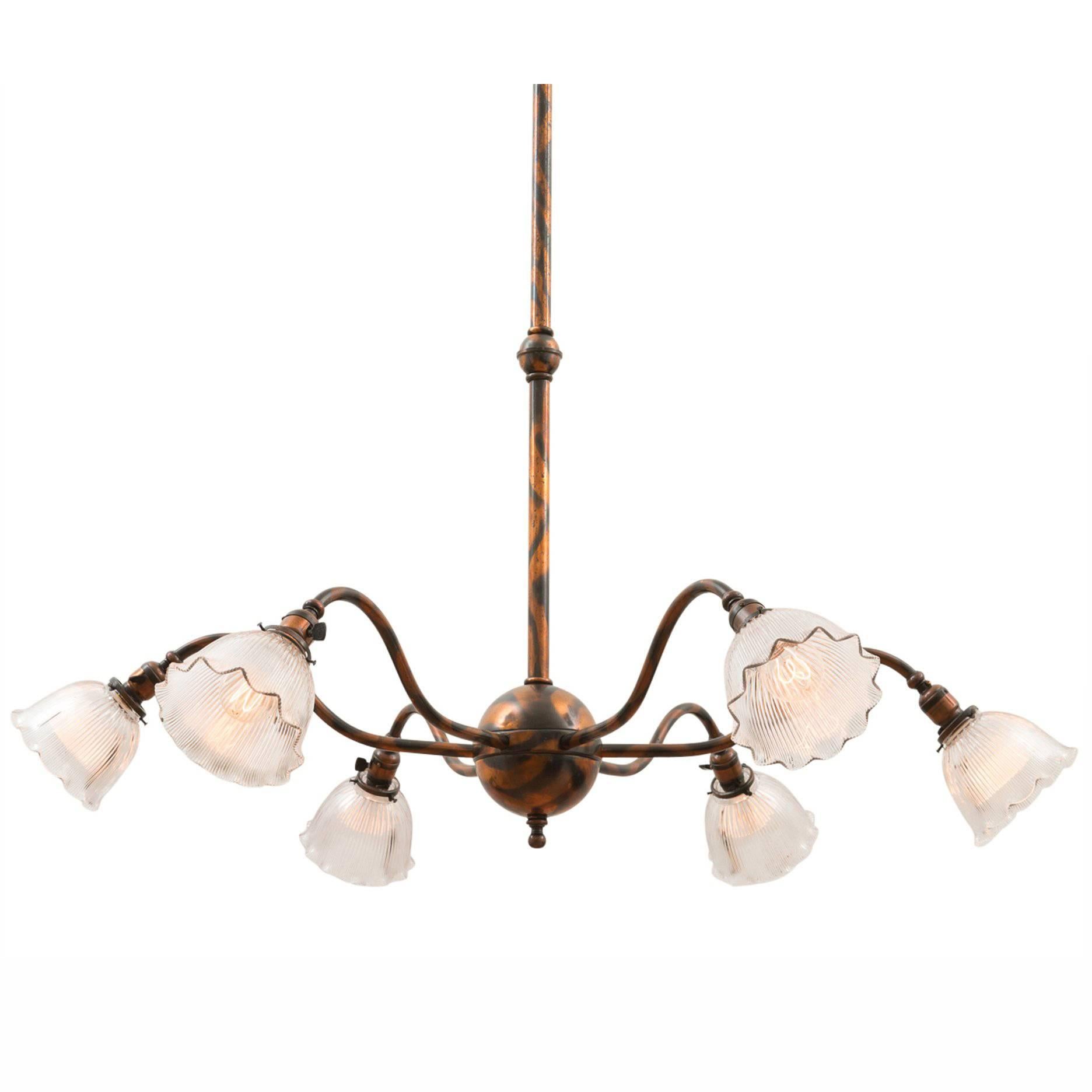 Enormous Early Electric Chandelier with Japanned Copper Finish, circa 1910 For Sale