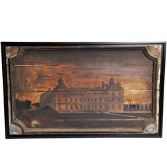 French "Boisserie" Painting of a Chateau on Walnut Wood 2