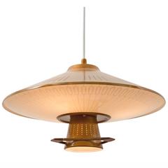 Mid-Century Pendant with Perforated Reflector and Teak Handles, circa 1960s