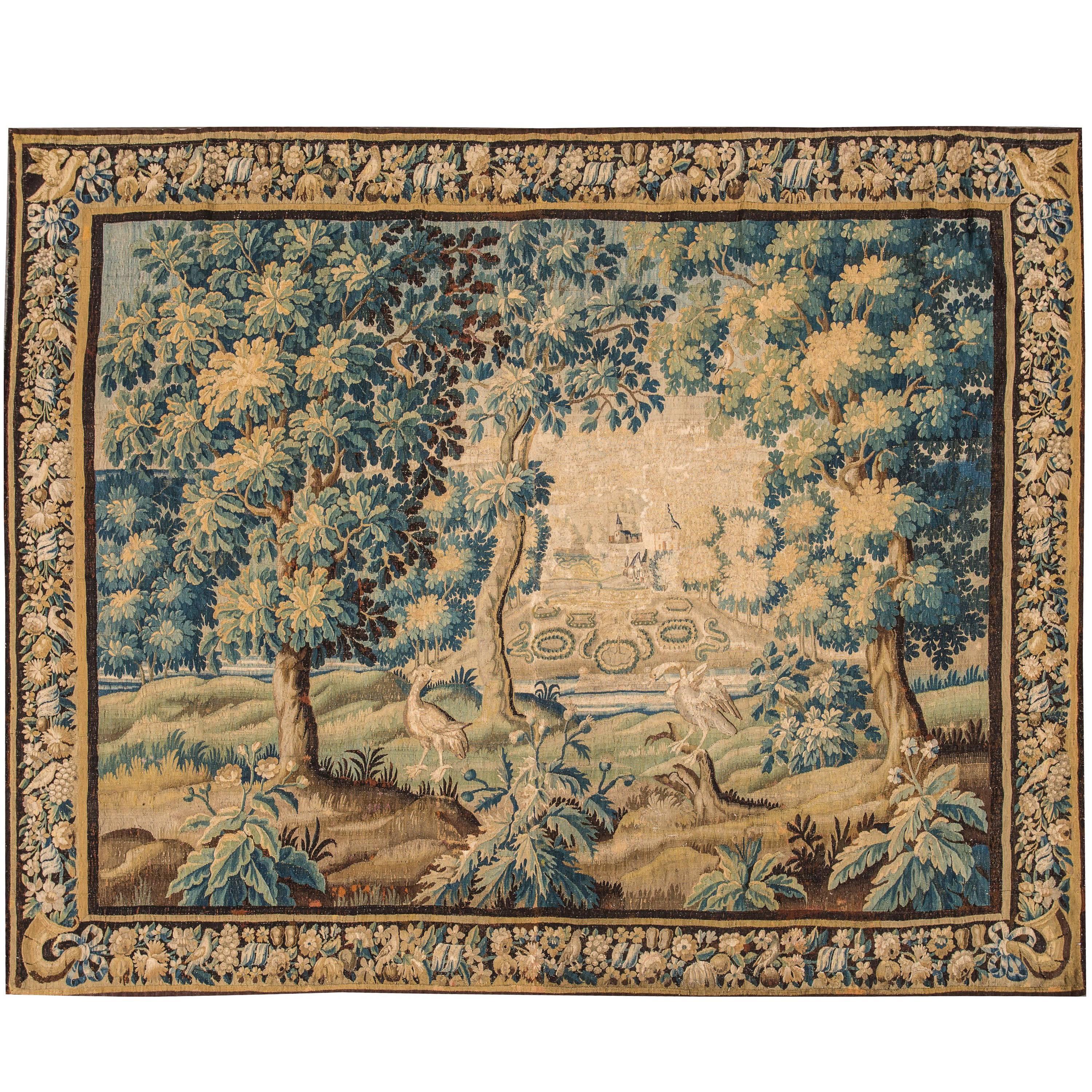 Tapisserie flamande ancienne de Verdure, 17ème siècle