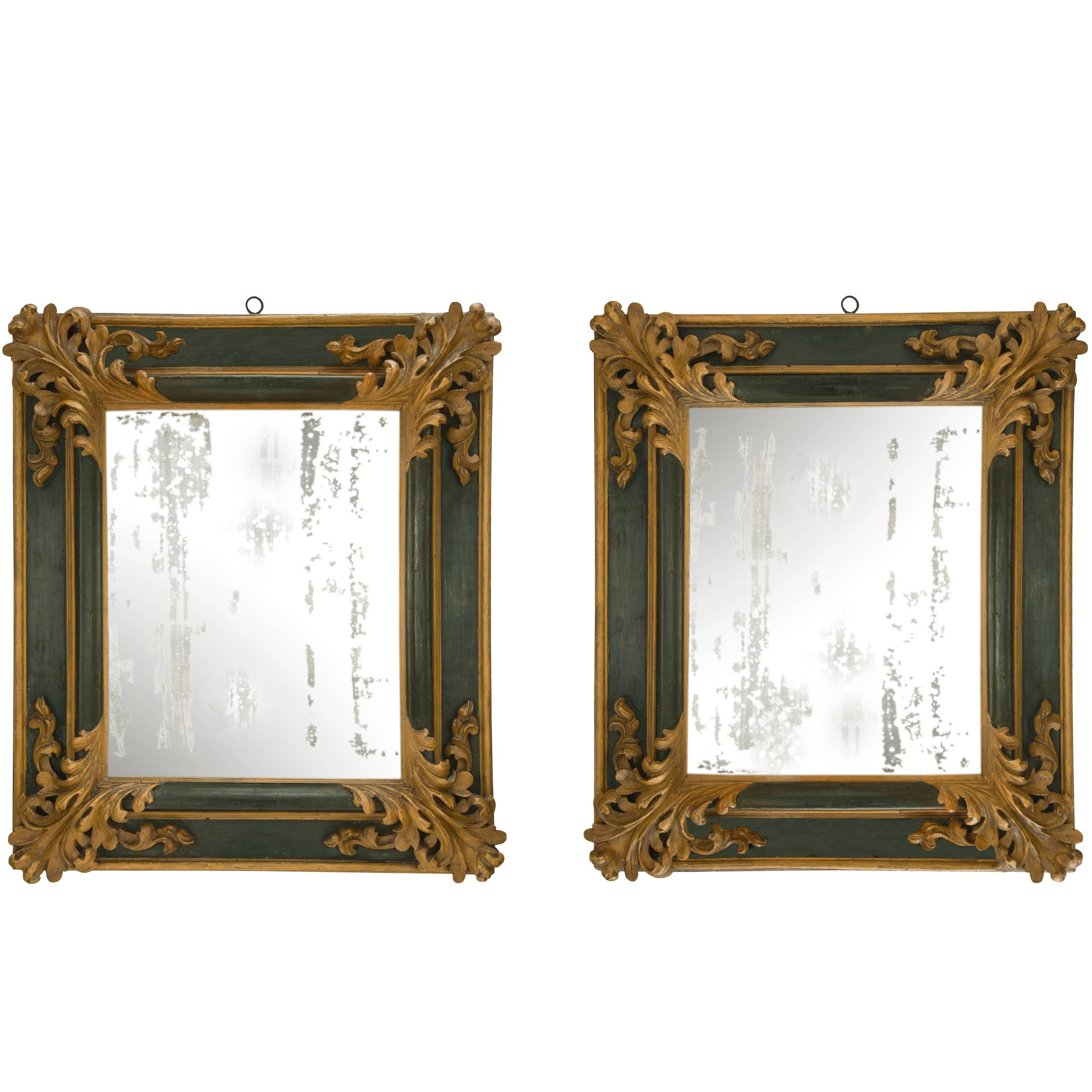 Pair of Italian 17th Century Baroque Period Patinated Mirrors