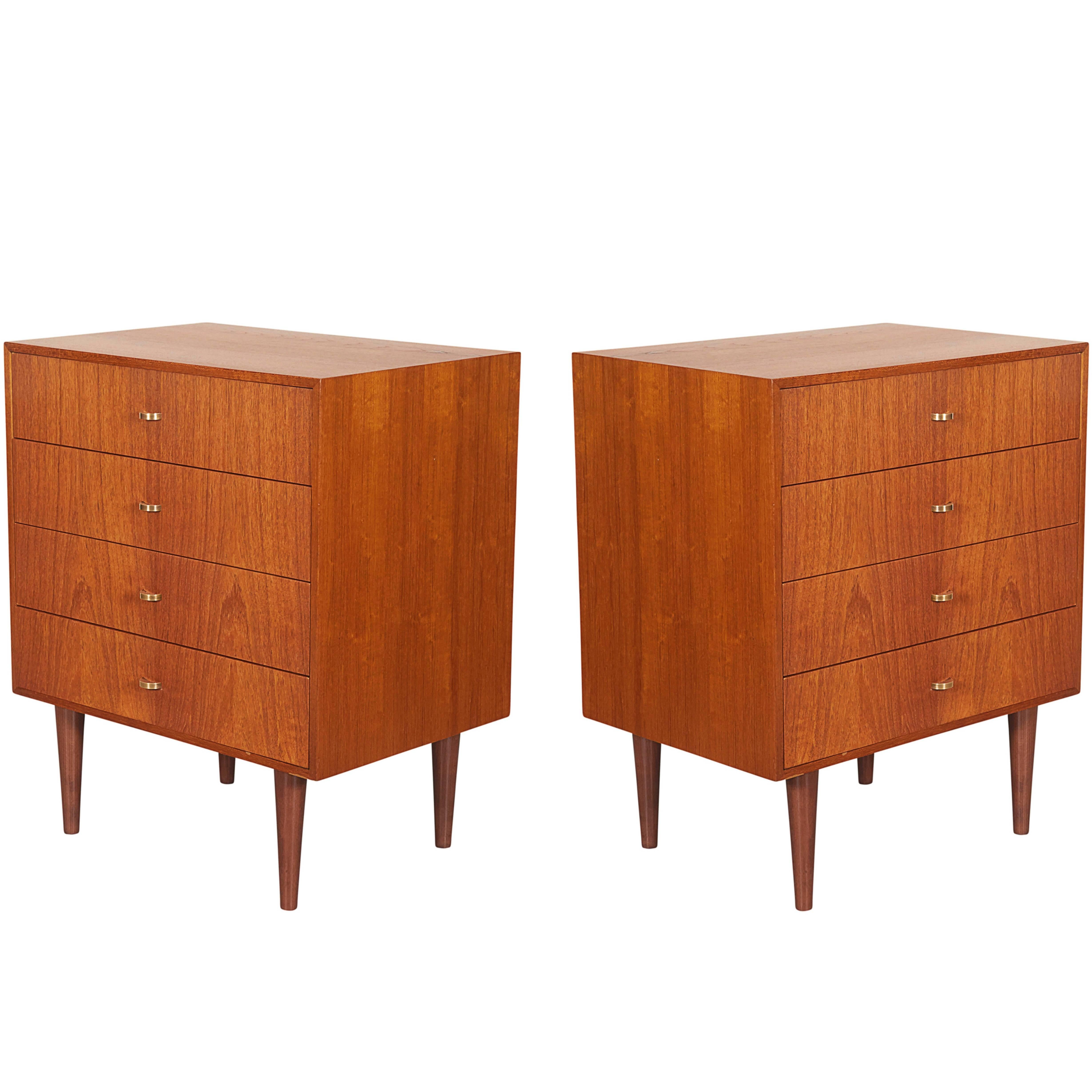 Danish Teak Night Stands, Pair