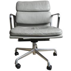 Eames Soft Pad Chair in Light Gray Leather on Wheels for Herman Miller